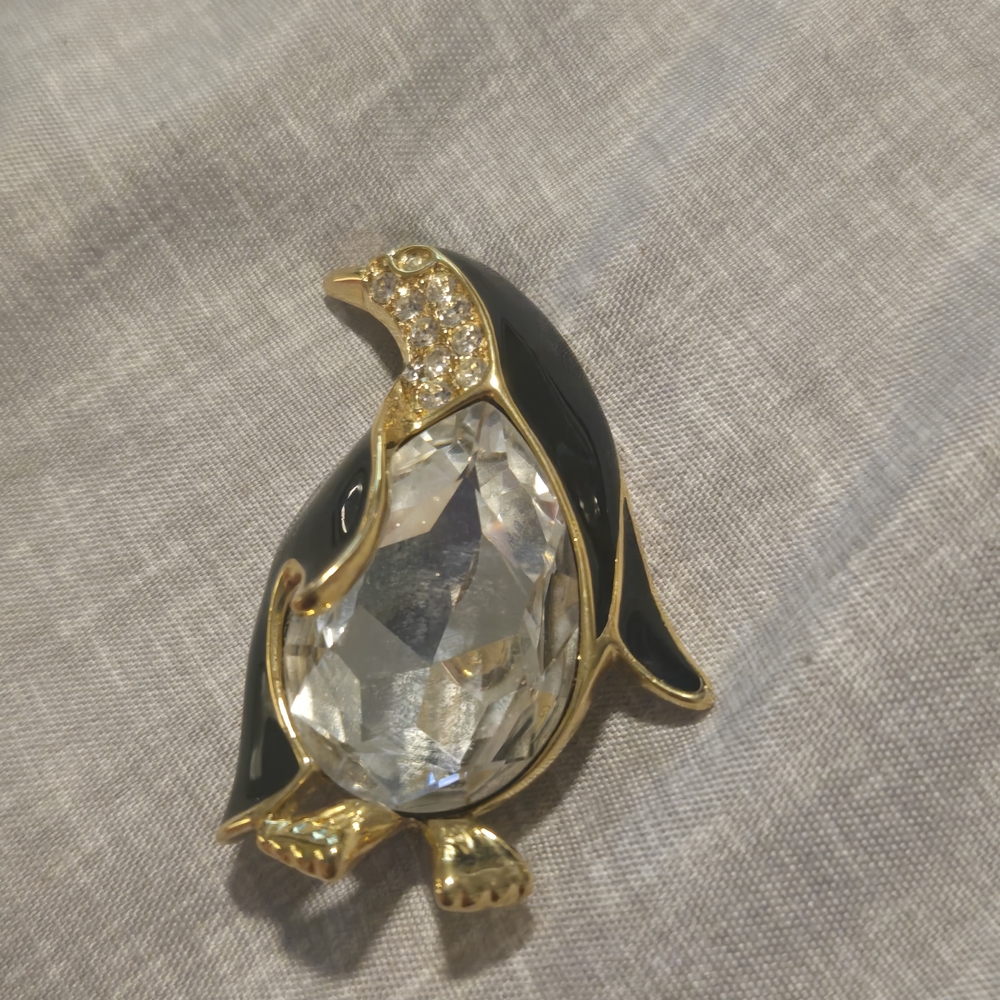 Chic Gold and Black Penguin Brooch